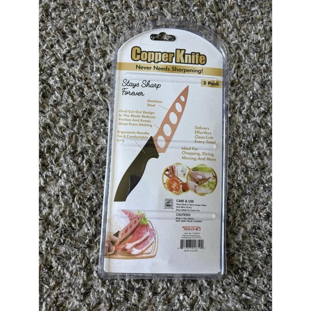 Copper Knife 2 pack, Stainless Steel Copper Coating Stays‎ Sharp Forever New